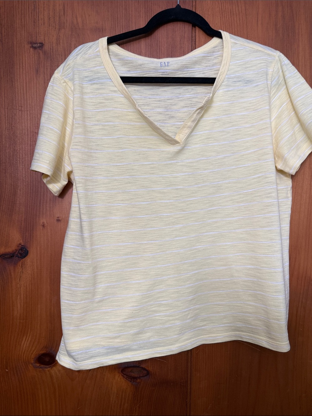 GAP Women's Pale Yellow Striped V-Neck Tee